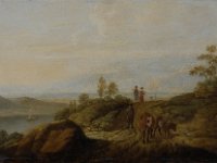 GG 647  GG 647, Pascha Johann Friedrich Weitsch (1723-1803), Flußlandschaft, Pappe, 12 x 18 cm : Landschaft, Personen, Tiere